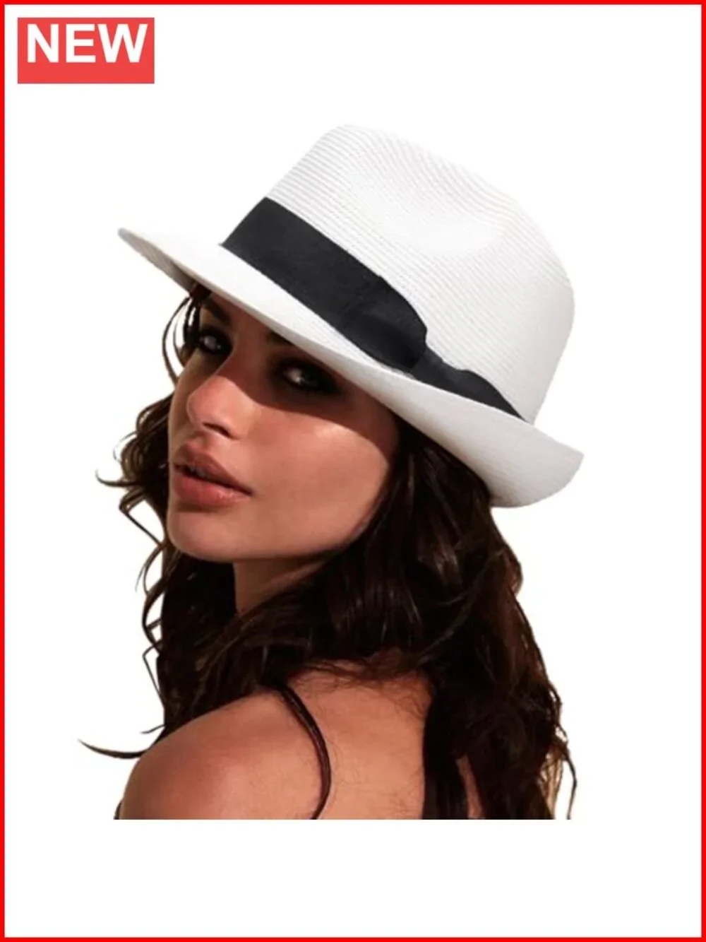 Women Straw Sun Hat Short Brim Panama Fedora UPF 50+ Beach Travel